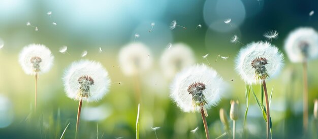 Flauschige weiße Löwenzahn im Grün