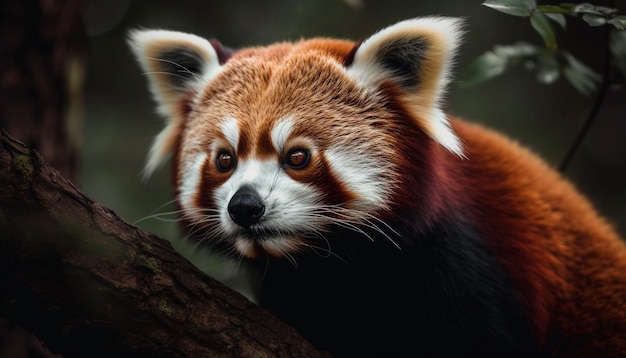 Kostenloses Foto flauschiger panda und zwergspitz sitzen auf einem von ki generierten ast