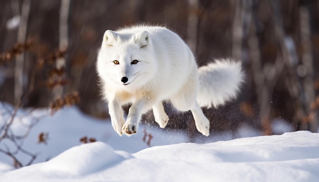 Kostenloses Foto flauschiger welpe, der im schnee läuft, süße nase, generiert von ai