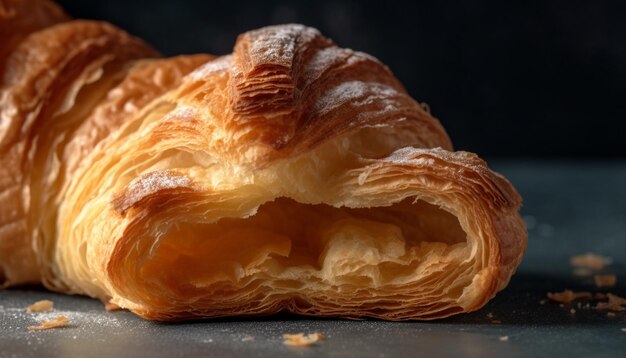 Flauschiges französisches Croissant, perfekt gebacken, generiert durch KI