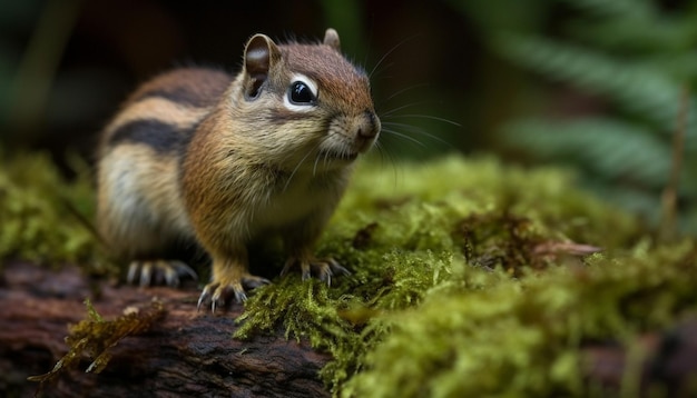 Kostenloses Foto flauschiges graues eichhörnchen frisst gras und blickt mit durch ki erzeugter wachsamkeit in die kamera