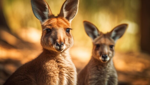 Flauschiges Hasenohr in Nahaufnahme bei Sonnenuntergang, generiert von KI