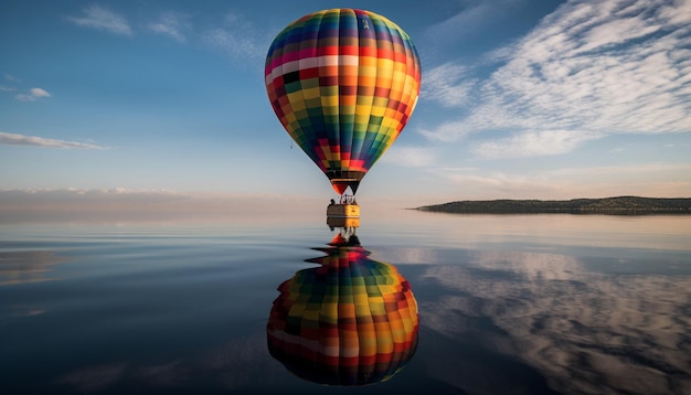 Fliegen Sie hoch in einem mehrfarbigen Heißluftballon, der von KI generiert wird