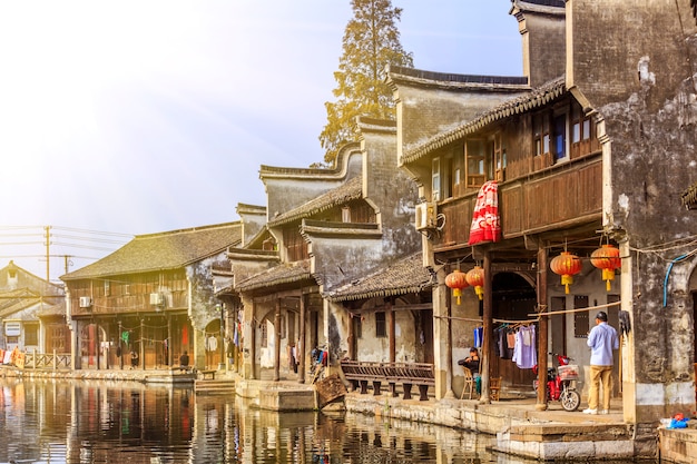 Fliesen Straßen Pier altes Haus Chinesisch