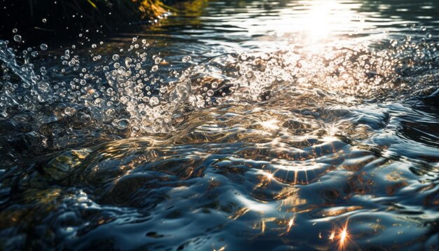 Flüssige Wellenschönheit, die gelbes, von KI erzeugtes Sonnenuntergangslicht reflektiert