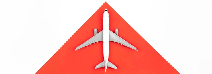 Kostenlose Foto flugzeug auf einem rot-weißen hintergrund flach reisekonzept