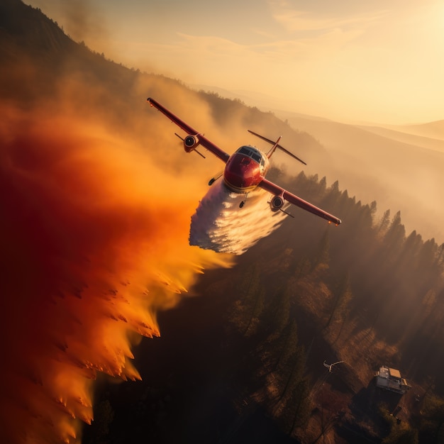 Kostenloses Foto flugzeug versucht, ein lauffeuer zu löschen