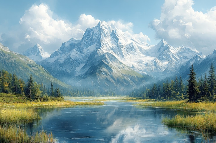 Kostenlose Foto fluss- und naturlandschaft im digitalen kunststil