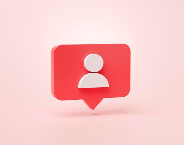 Follower- oder Benutzerform-Social-Media-Benachrichtigungssymbol in Sprechblasen 3D-Cartoon-Banner-Website ui auf rosa Hintergrund 3D-Rendering-Illustration
