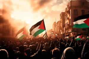 Kostenloses Foto foto einer massendemonstration mit palästinensischen flaggen