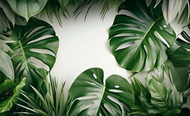Fotokomposition tropischer grüner Blätter auf weißem Hintergrund