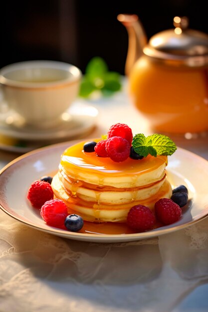 Kostenloses Foto fotorealistische pfannkuchen mit himbeeren