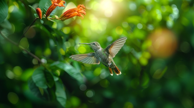 Fotorealistische Sicht auf den wunderschönen Kolibri in seinem natürlichen Lebensraum