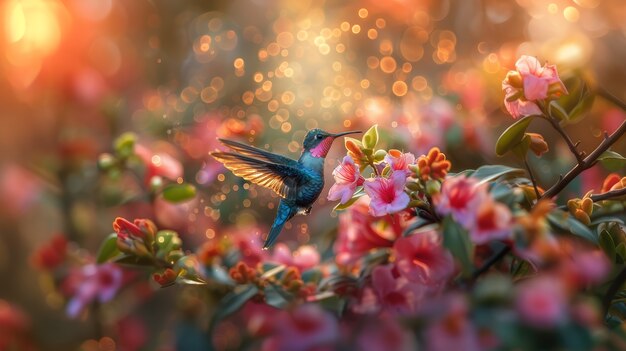 Fotorealistische Sicht auf den wunderschönen Kolibri in seinem natürlichen Lebensraum