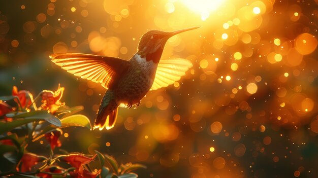Fotorealistische Sicht auf den wunderschönen Kolibri in seinem natürlichen Lebensraum