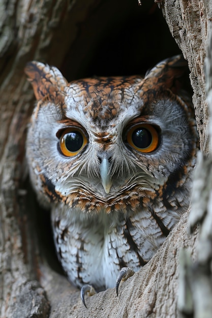 Fotorealistische Sicht auf eine Eule mit Federn in der Natur