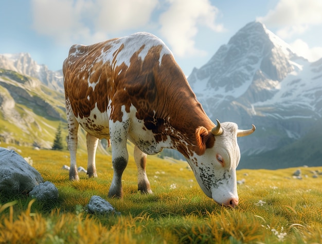 Fotorealistische Sicht auf Kuhweiden in der Natur im Freien