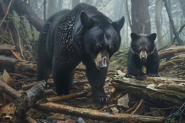 Kostenloses Foto fotorealistische sicht auf wilde bären in ihrer natürlichen umgebung