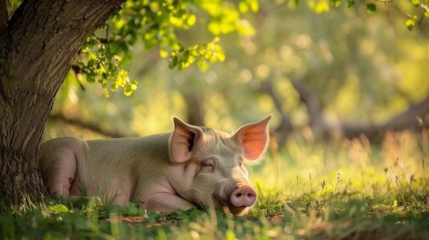 Fotorealistische Szene mit Schweinen, die auf einem Bauernhof aufgezogen werden