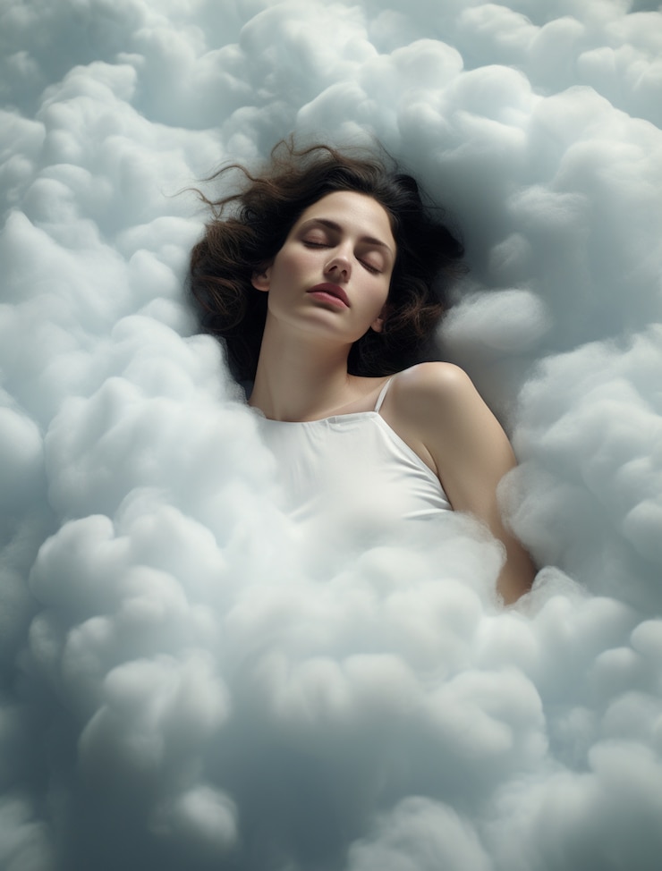 Kostenlose Foto fotorealistische wolken und eine frau