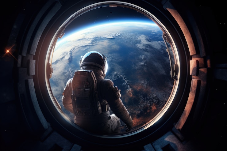 Kostenlose Foto fotorealistischer astronaut mit mittlerer aufnahme