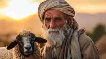 Kostenloses Foto fotorealistischer blick auf muslimische menschen mit tieren, die für das eid al-adha-offer vorbereitet wurden