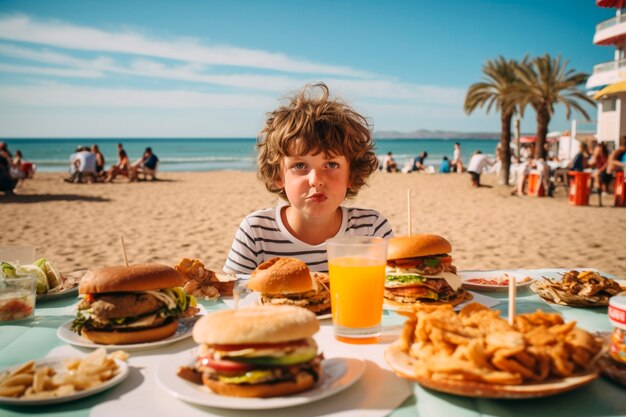 Fotorealistischer Junge mit Burgermahlzeit