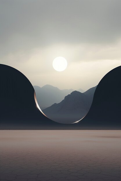Fotorealistischer Mond mit abstrakter Landschaft