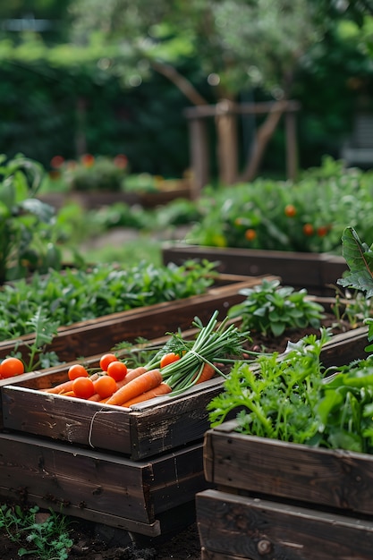 Kostenloses Foto fotorealistischer nachhaltiger garten mit selbst angebauten pflanzen