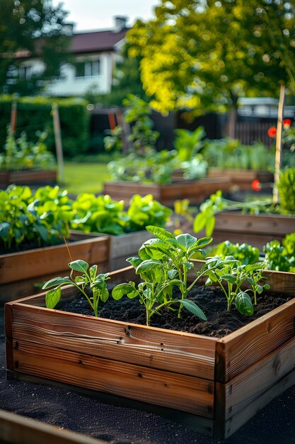 Fotorealistischer nachhaltiger Garten mit selbst angebauten Pflanzen