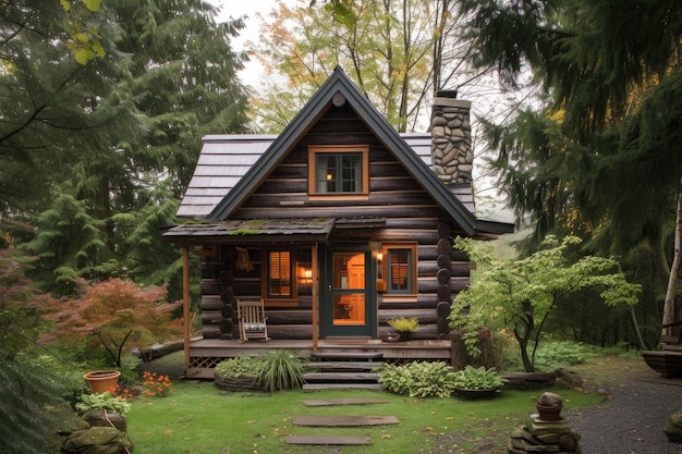 Fotorealistisches Haus mit Holzarchitektur und Holzkonstruktion