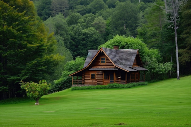 Fotorealistisches Haus mit Holzarchitektur und Holzkonstruktion