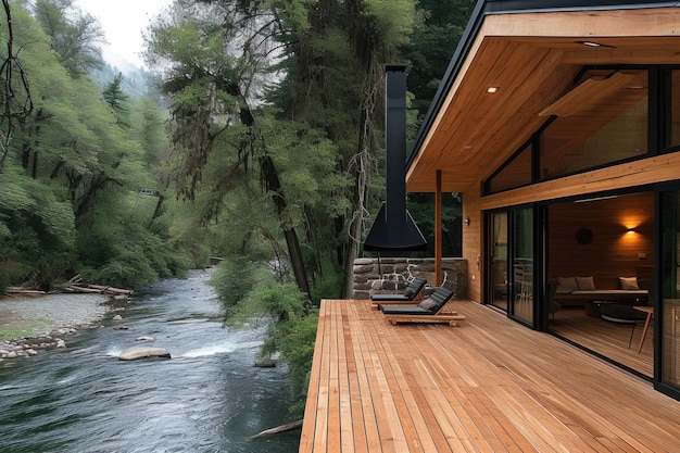 Fotorealistisches Holzhaus mit Holzkonstruktion