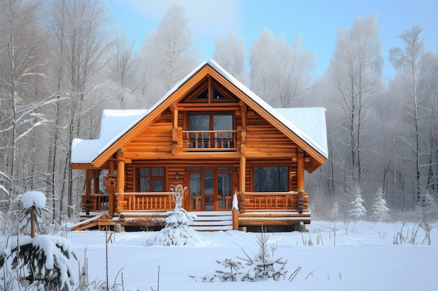 Fotorealistisches Holzhaus mit Holzkonstruktion