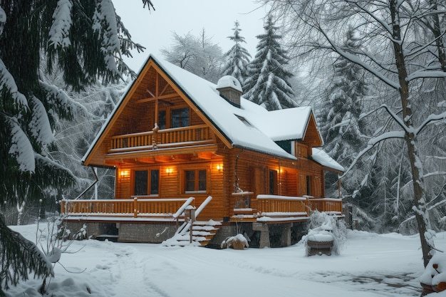 Fotorealistisches Holzhaus mit Holzkonstruktion