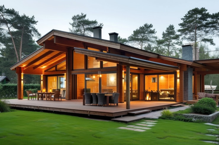 Kostenlose Foto fotorealistisches holzhaus mit holzkonstruktion