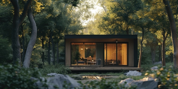 Fotorealistisches Holzhaus mit Holzkonstruktion