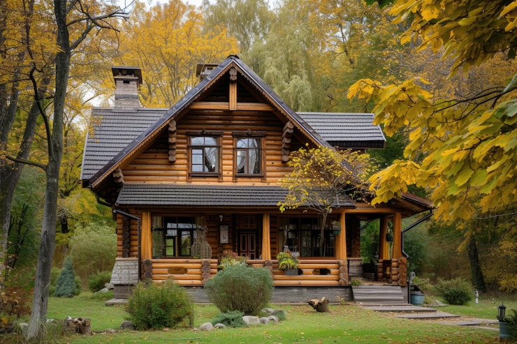 Kostenlose Foto fotorealistisches holzhaus mit holzkonstruktion