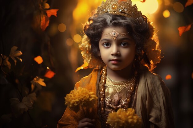 Fotorealistisches Kind, das Krishna repräsentiert