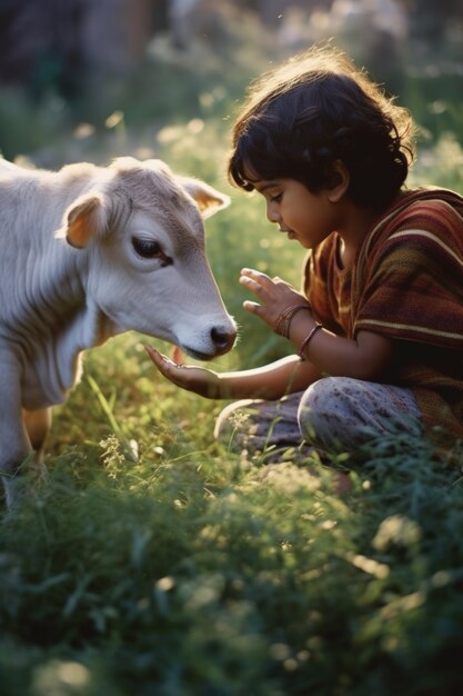 Fotorealistisches Kind, das Krishna repräsentiert