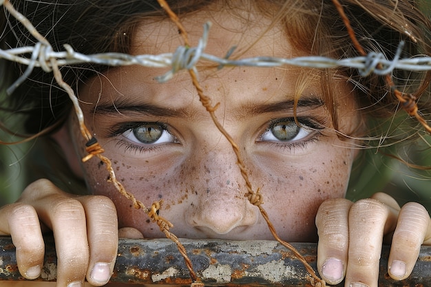 Kostenloses Foto fotorealistisches kind im flüchtlingslager