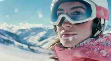 Kostenloses Foto frau beim snowboarden im winter mit traumhafter landschaft und pastellfarbenen farbtönen