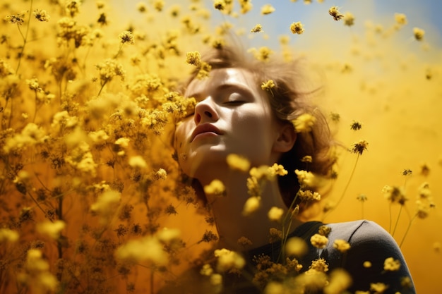 Frau, die an einer Allergie leidet, weil sie draußen Blütenpollen ausgesetzt ist