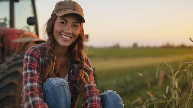 Frau, die im ländlichen Landwirtschafts- und Landwirtschaftssektor arbeitet, um Frauen im Arbeitsfeld zum Tag der Arbeit zu feiern.