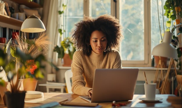 Frau in mittlerer Aufnahme, die als digitale Nomadin lebt