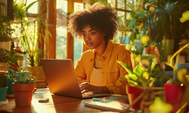 Frau in mittlerer Aufnahme, die als digitale Nomadin lebt