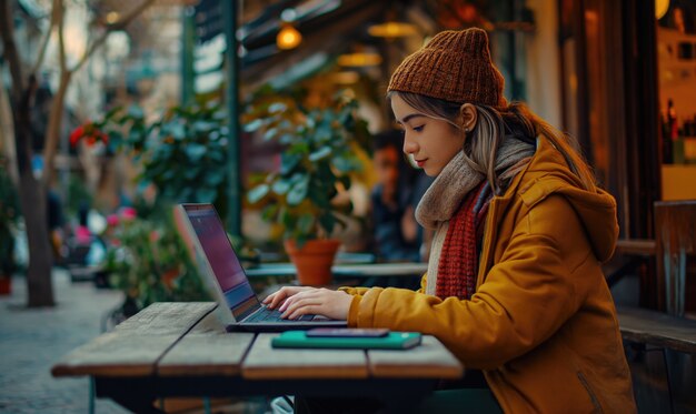 Frau in mittlerer Aufnahme, die als digitale Nomadin lebt