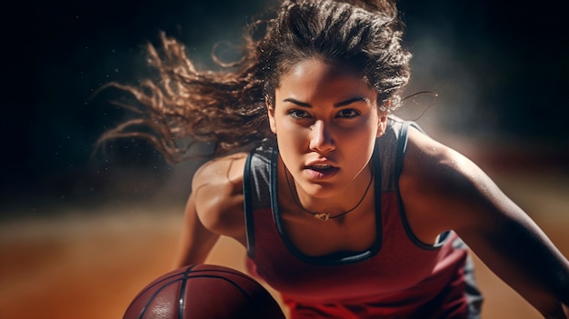 Frau in mittlerer Aufnahme spielt Basketball