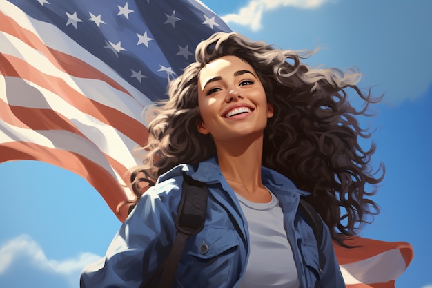 Frau mit der amerikanischen Flagge für uns National Loyalty Day Feiern