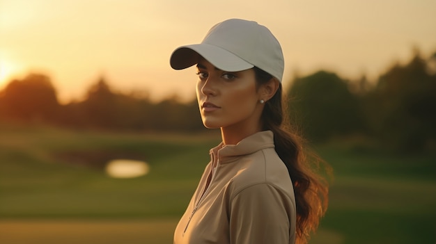 Kostenloses Foto frau mit mittlerer aufnahme spielt draußen golf